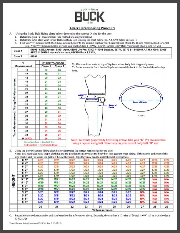 Buckingham Climbing Belt Size Chart