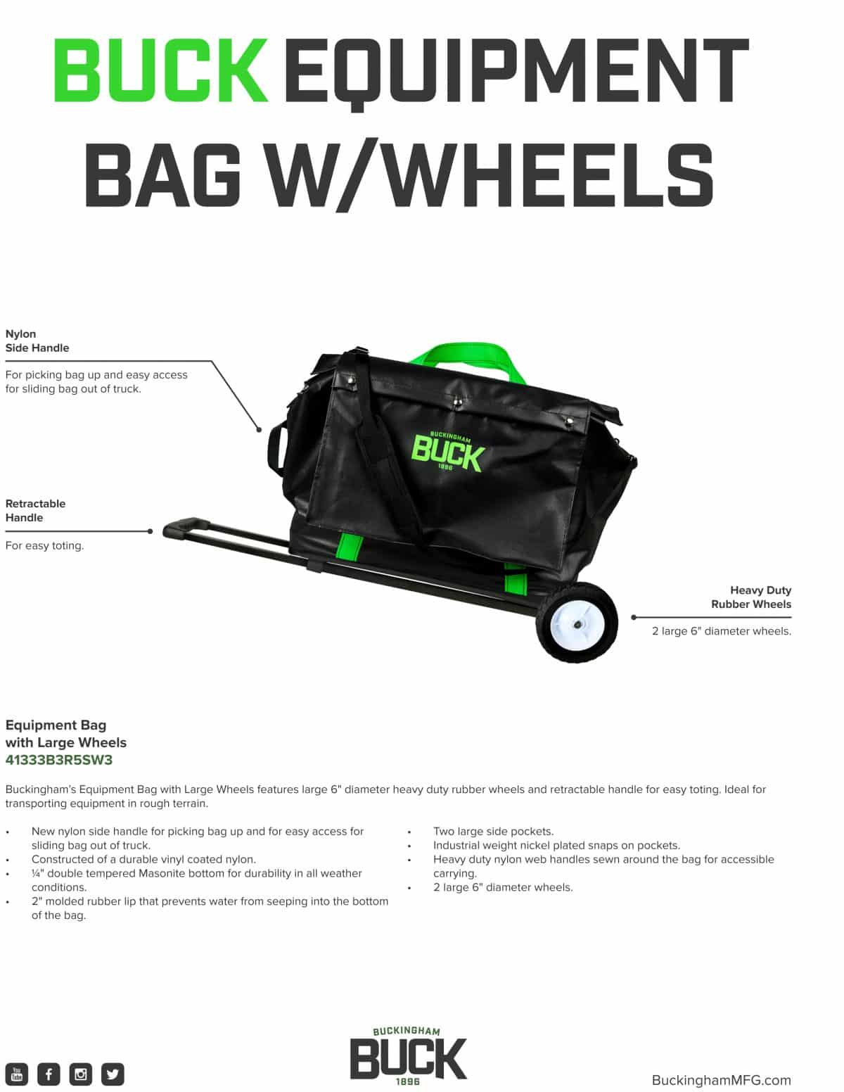 Equipment Bag with Large Wheels 41333B3R5SW3 Buckingham Lineman